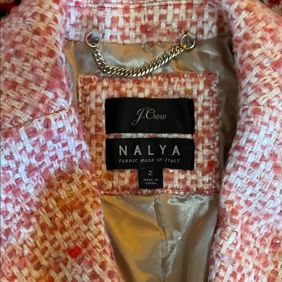 J. Crew Pink and White Tweed Pea Coat Size 2 - Picture 2 of 3